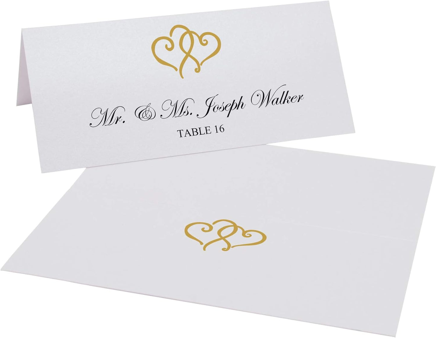 Linked Hearts Place Cards, Gold (Choose Color), Set of 25, Pre-cut and Scored - Wedding, Party, Dinner, and Special Events - Made in the USA