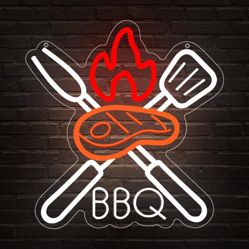BBQ Neon Signs for Wall Decor,Adjustable Brightness Grill LED Sign for BBQ Party Decorations,Neon Lights Sign for Barbecue Restaurant,BBQ Signs for Outside,Home, Bar, Party,Christmas Gift