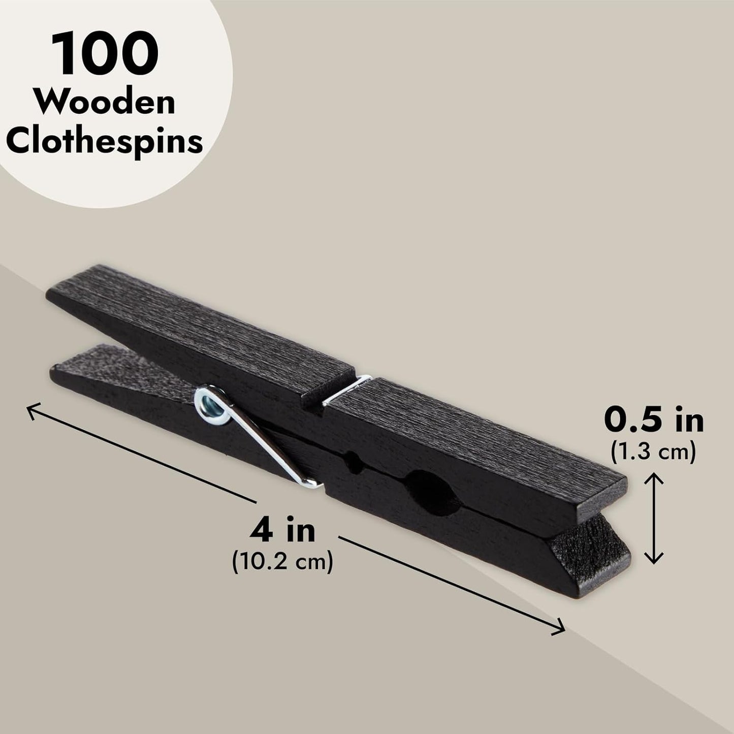 Juvale Wooden Clothespins - Indoor Laundry Hanging & Laundry Clips - Wooden Clothes Pins for Crafts & Photo Clips - Strong Spring Grip & Mini Clothespins - Pack of 100, 4 in, Black