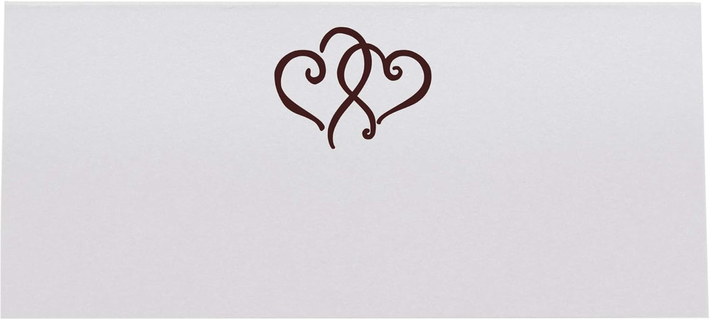 Linked Hearts Place Cards, Chocolate (Choose Color), Set of 60, Pre-cut and Scored - Wedding, Party, Dinner, and Special Events - Made in the USA