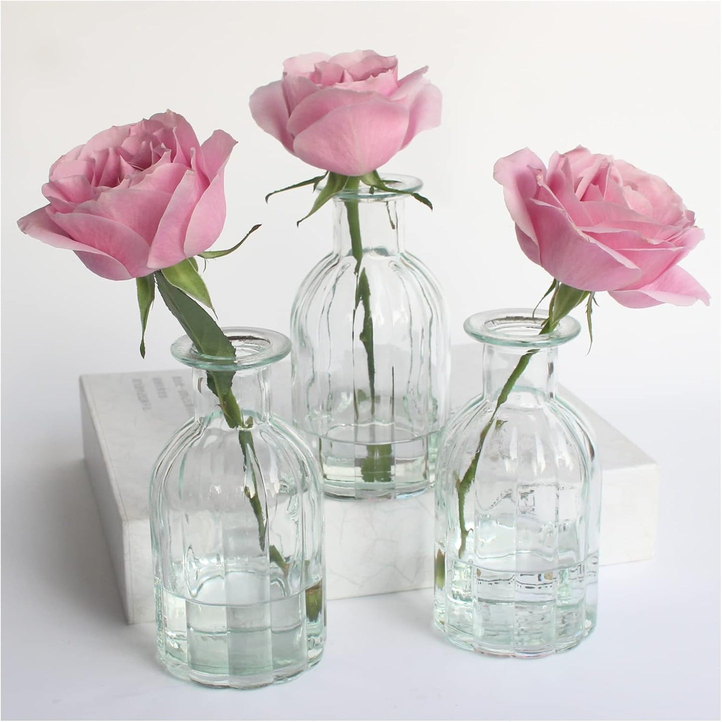 3 Sets Clear Glass Vase for Flowers Small Bud Vase for Decor, Bud Vases in Bulk for Centerpieces, Home Decorative Vase Set Round Vintage Glass Bottles, 2.85"X 5.4"
