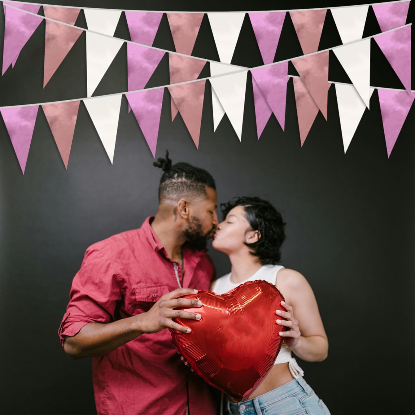 20M/65FT Rose-Gold Pink Triangle Pennant Banner Flag Metallic Fabric Bunting Garland for Christmas Graduation Wedding Engagement Anniversary Bachelorette Birthday Bridal Shower Hen Party Supplies