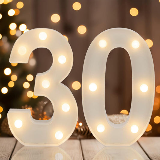 Decorative Led Light Up Numbers, 30th Birthday Decorations, Warm White Led Numbers Lights, Lighted Marquee Number Sign for Sweet 30th Party Decor