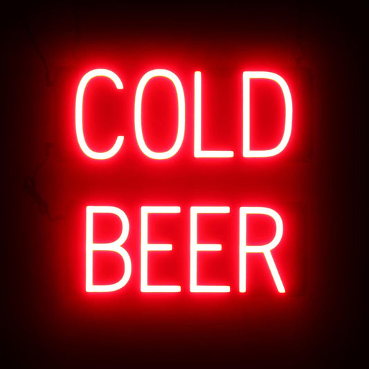 SpellBrite COLD BEER Sign | Beer-Related Sign with Neon Look, Red LED Light Source | 16.8" x 15.0"