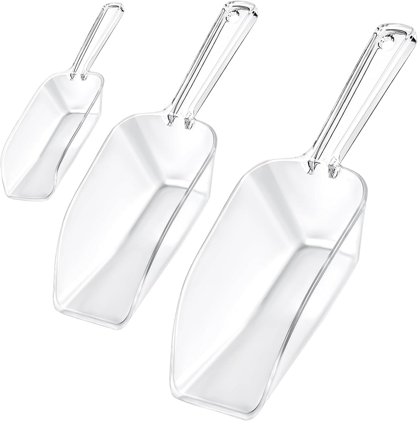 3 in 1 Clear Plastic Ice Scoop Set, Small Acrylic Serving Scoops for Candy Buffet, Canisters, Dry Goods Multi-Purpose Kitchen Mini Food Scoop for Coffee, Flour, Sugar, Salt, Wedding Desserts (L&M&S)