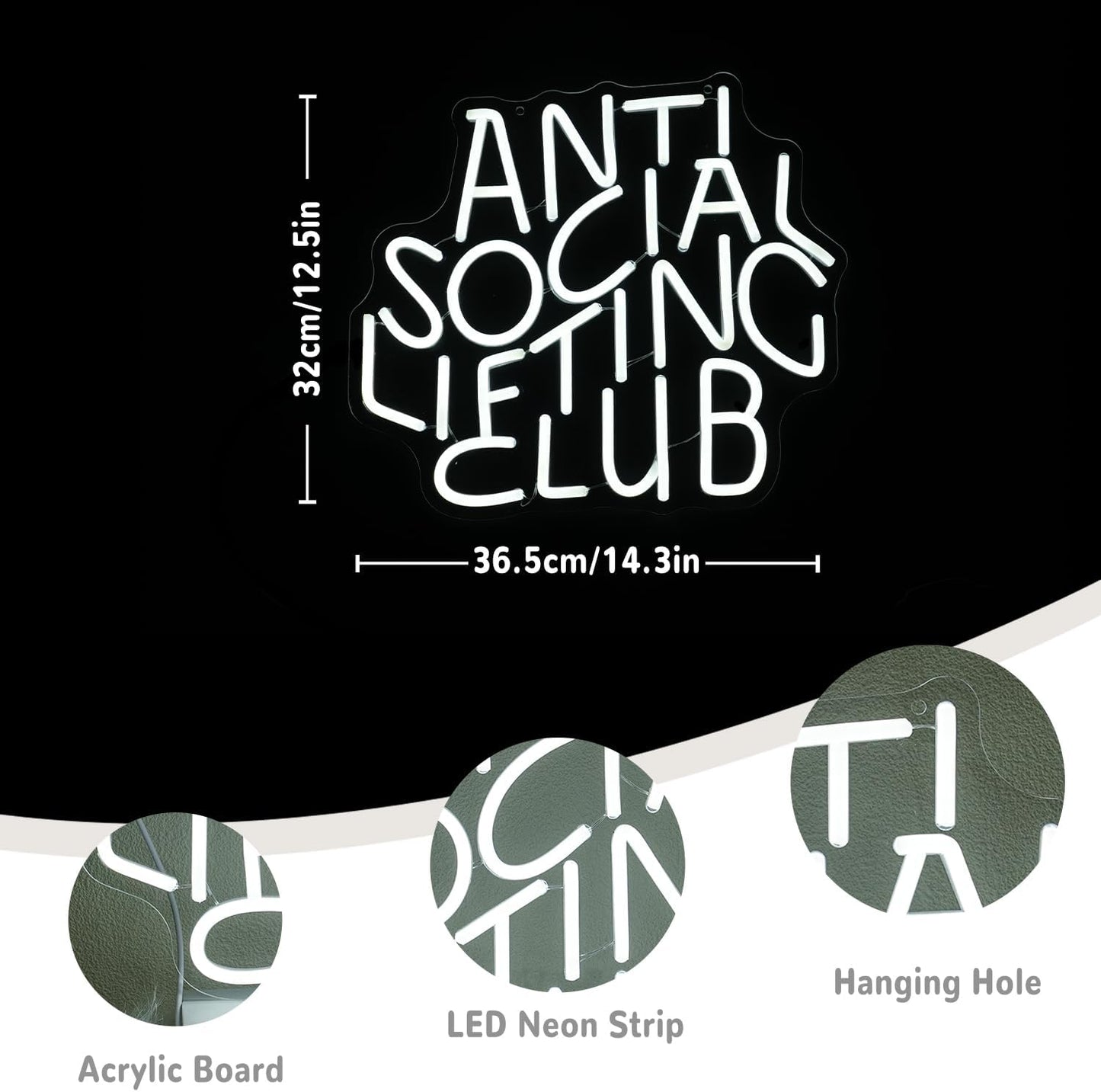 Anti Social Lifting Club Neon Sign for Wall Decor Gym Neon Light Lifting LED Neon Sign Letter Led Neon Light for Gym Man Cave Lifting Club Decoration