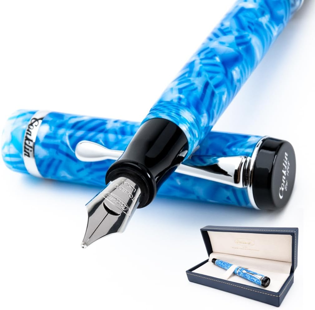 Conklin Duragraph Fountain Pen Ice Blue - Stub Nib, Premium Writing Instrument for Calligraphy & Signatures