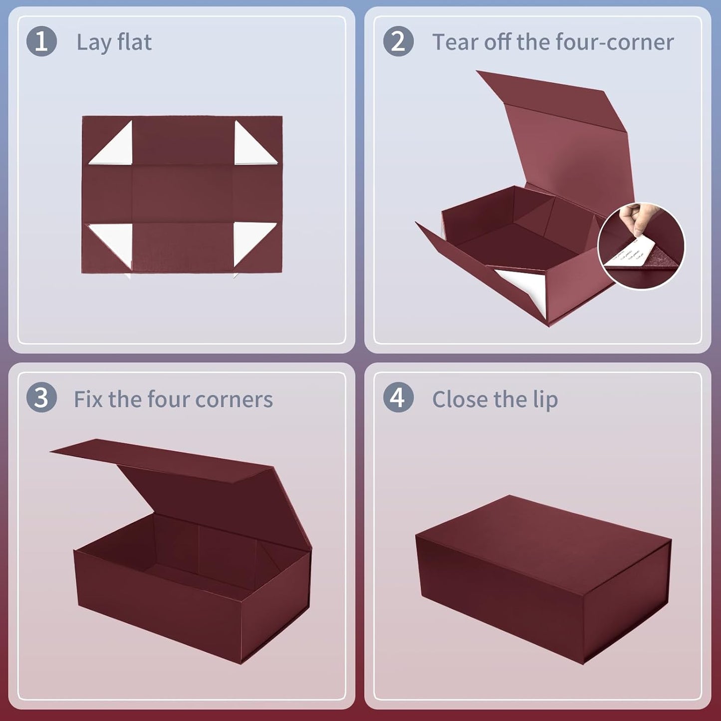 Large Burgundy Gift Box,13.75"x9"x4.5", Gift Boxes with Magnetic Lids for Presents Closure Gift Packing for Birthday,Christmas, Halloween,Wedding,Bridal Gifts,Mother's Day Gift Packging