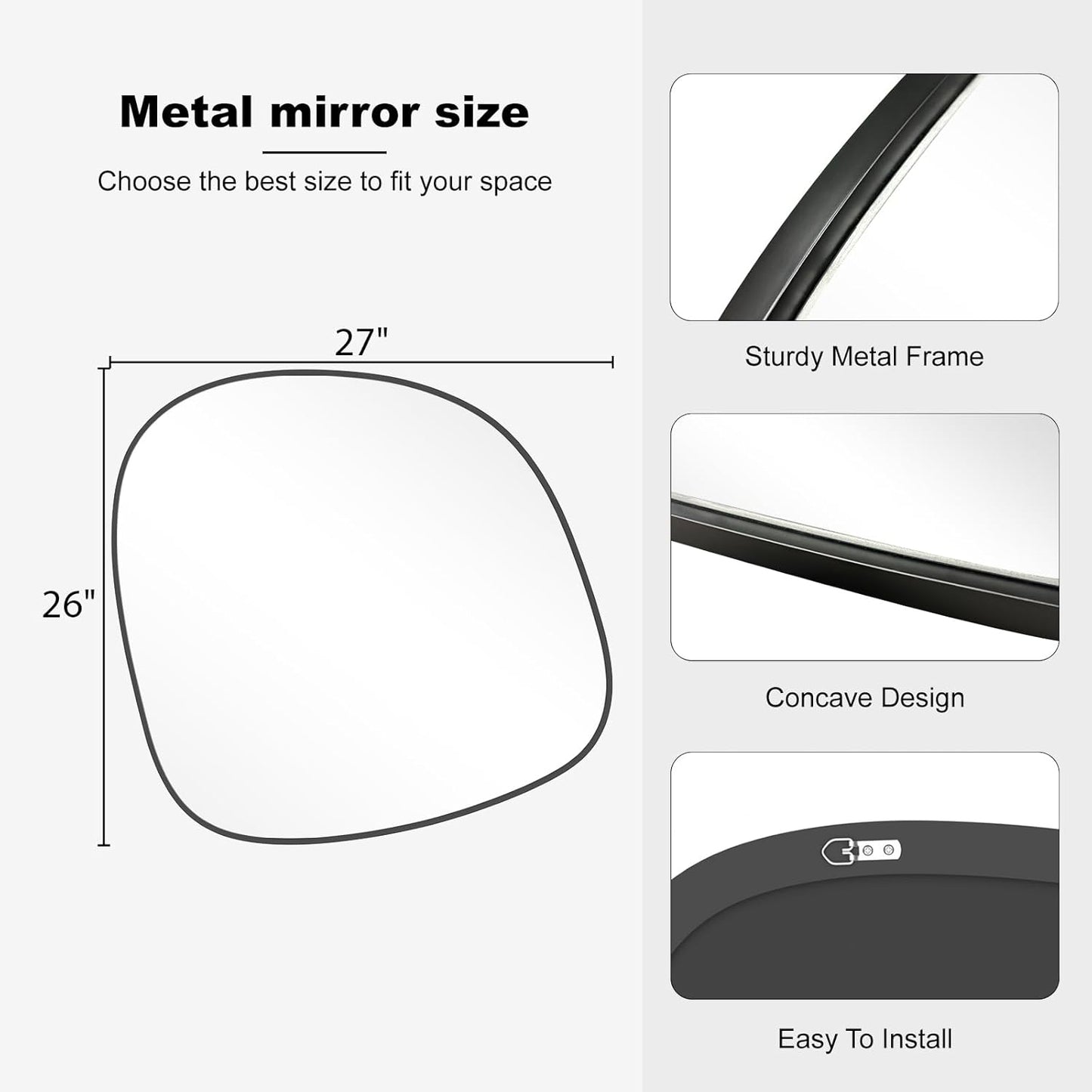 WallBeyond Asymmetrical Mirror, Irregular Wall Mirror, Wall Mirrors Decorative for Bedroom Living Room Entryway Hall, Unique Wall Mirror 27" H x 26" W, Black