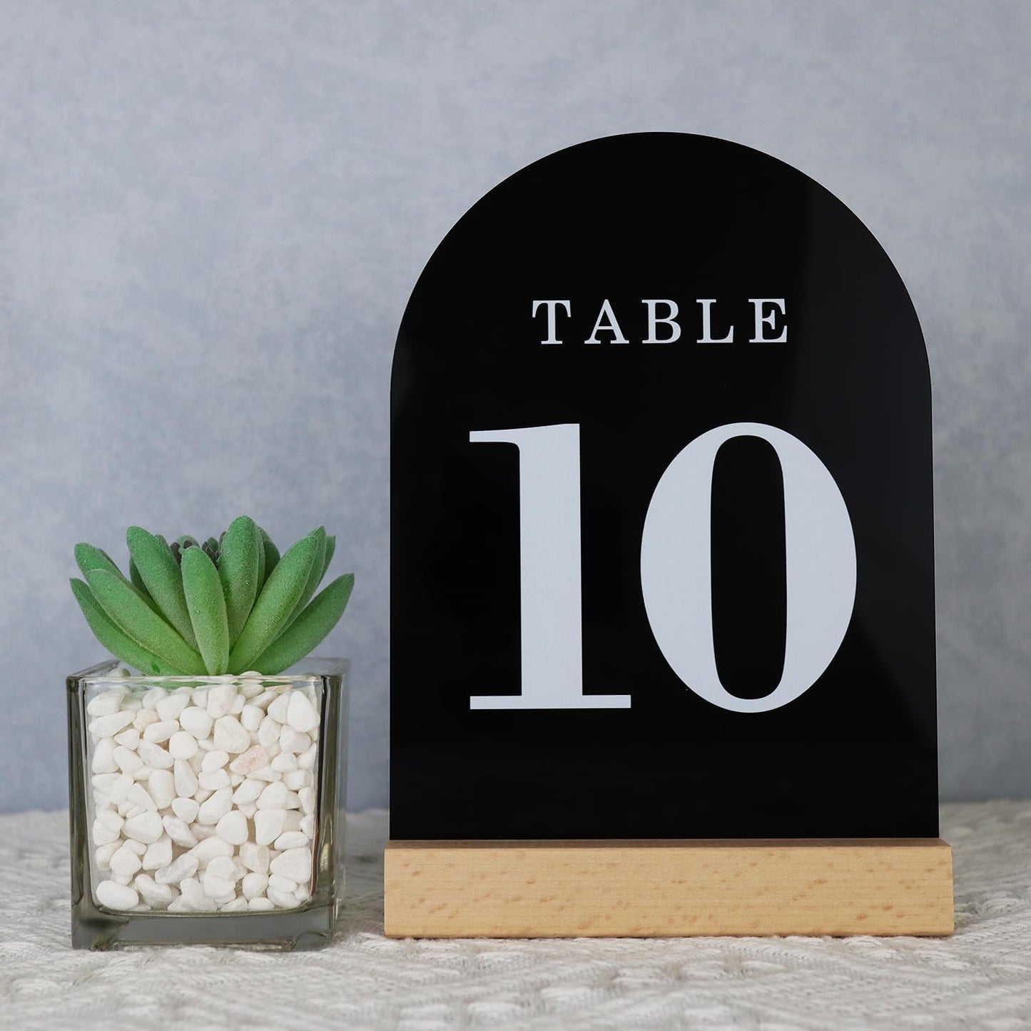 Wedding Table Numbers 1-15, Acrylic Arch Signs with Natural Wood Stands Holders, Rustic Table Decor for Reception & Parties (Black White)