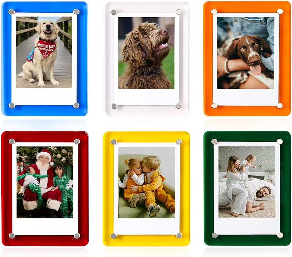 4x6 Picture Frames, Acrylic Fridge Magnetic Photo Frames Transparency Double Sided Picture Display for Refrigerator/Locker/Wall, Colorful 6 Pack