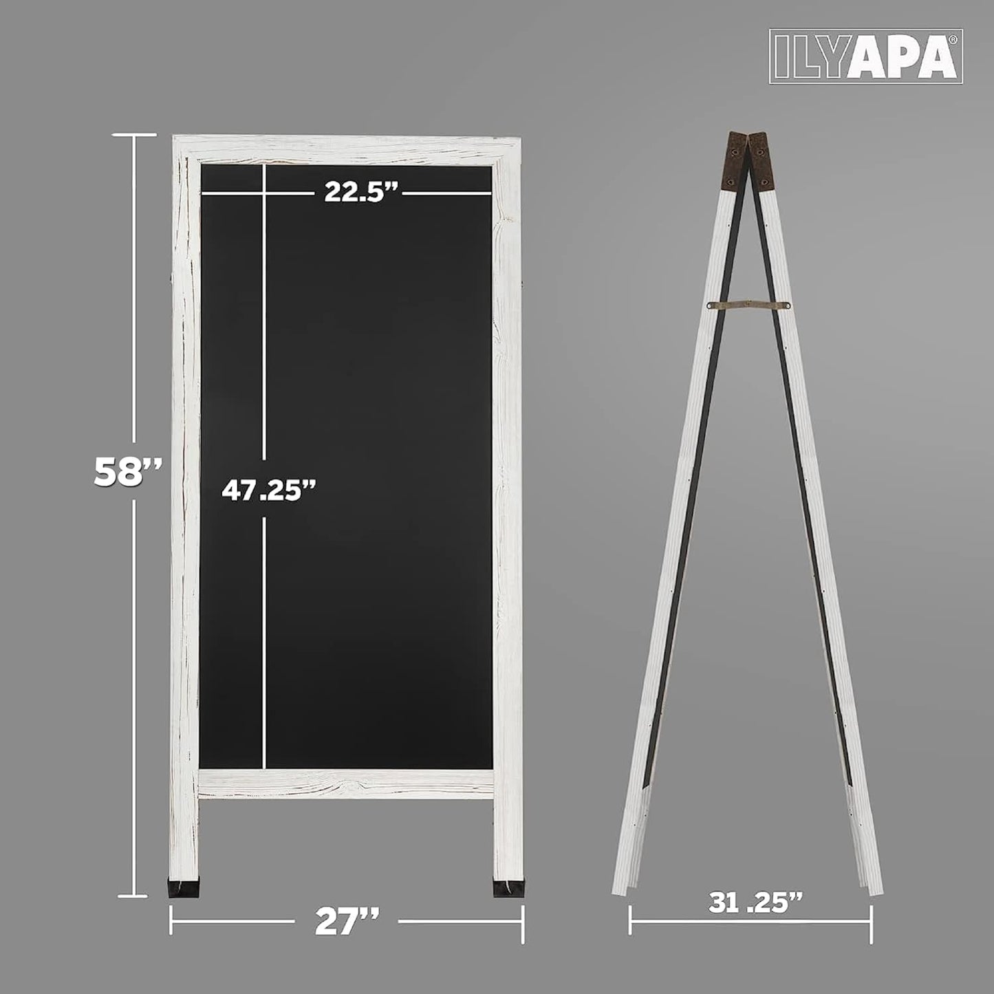 Ilyapa A-Frame Chalkboard Sidewalk Sign - 58 x 27 inches, Folding Standing Sandwich Sign – White Menu Display for Restaurant, Business, or Weddings