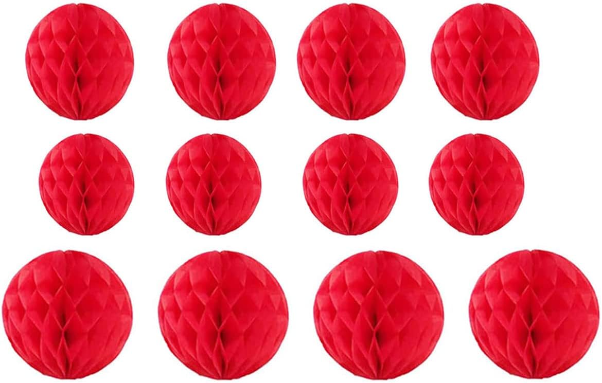 12pcs Party Honeycomb Balls Decorations 4'' 8'' 10'' Honeycomb Ball Flower Tissue Pom Poms Flower Balls Hanging Flower Balls for Baby Shower Birthday Wedding Nursery Wall Decor(4'' 8'' 10'' Red)