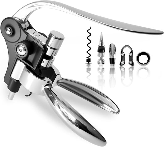 DEMARRE Silver Rabbit Corkscrew Wine Opener, Luxury Wine Bottle Opener, Zinc Alloy Corkscrew Set for All Wines, Includes Opener, Foil Cutter, Wine Stopper Pourer, Drip Ring, Black Gift Box