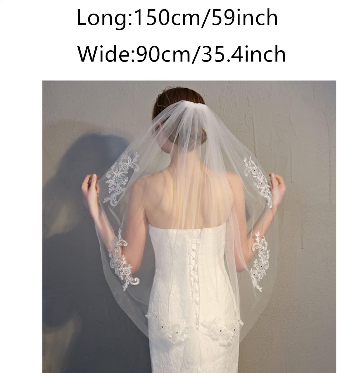 Elegent Lace Appliques Wedding Veil Crystal Beaded, Wedding Bridal Veil with Comb