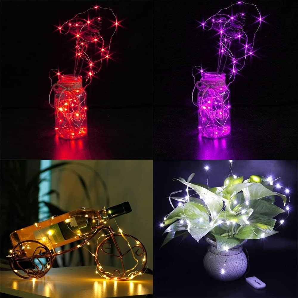 CYLAPEX 16 Pack Multicolor Fairy Lights, Battery Operated String Lights Micro LED Starry String Lights on 3.3ft/1m Silvery Copper Wire for Christmas Decoration Costume Wedding Party Decor