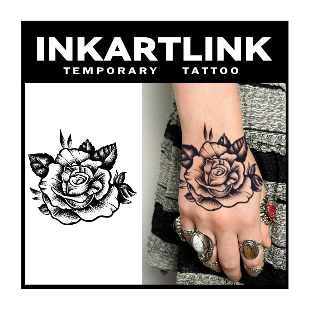 INKARTLINK Tattoo Tech, 2 Sheets Medium Semi Permanent Tattoo, Temporary Tattoos, Last 1-2 Weeks, Waterproof, Realistic Look, No Adhesive, No Reflection (Flower Design)112