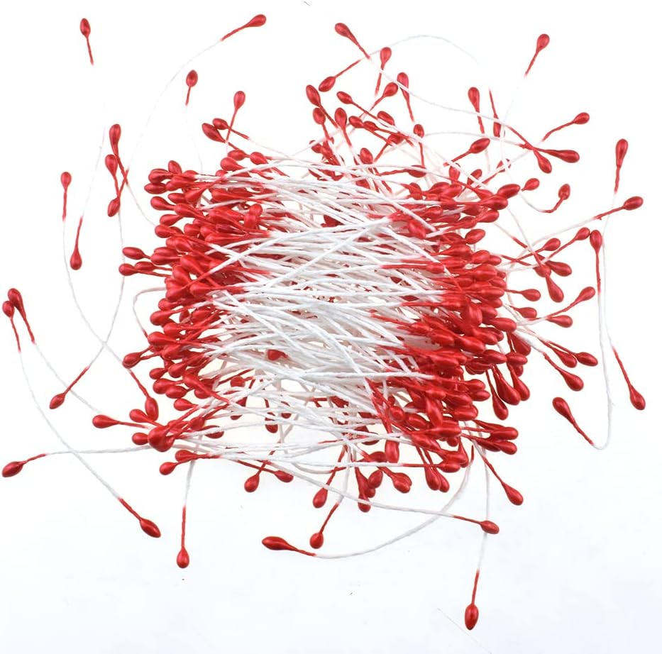 HAHIYO 700Pcs 3mm Red Pearl Double Head Flower Stamen Pistil Hand-Made Artificial Flower Pistil Flore Pearlized Floral Stamen Flower Pollen Stamen Holly Berrie for Flower Making Scrapbook Decoration