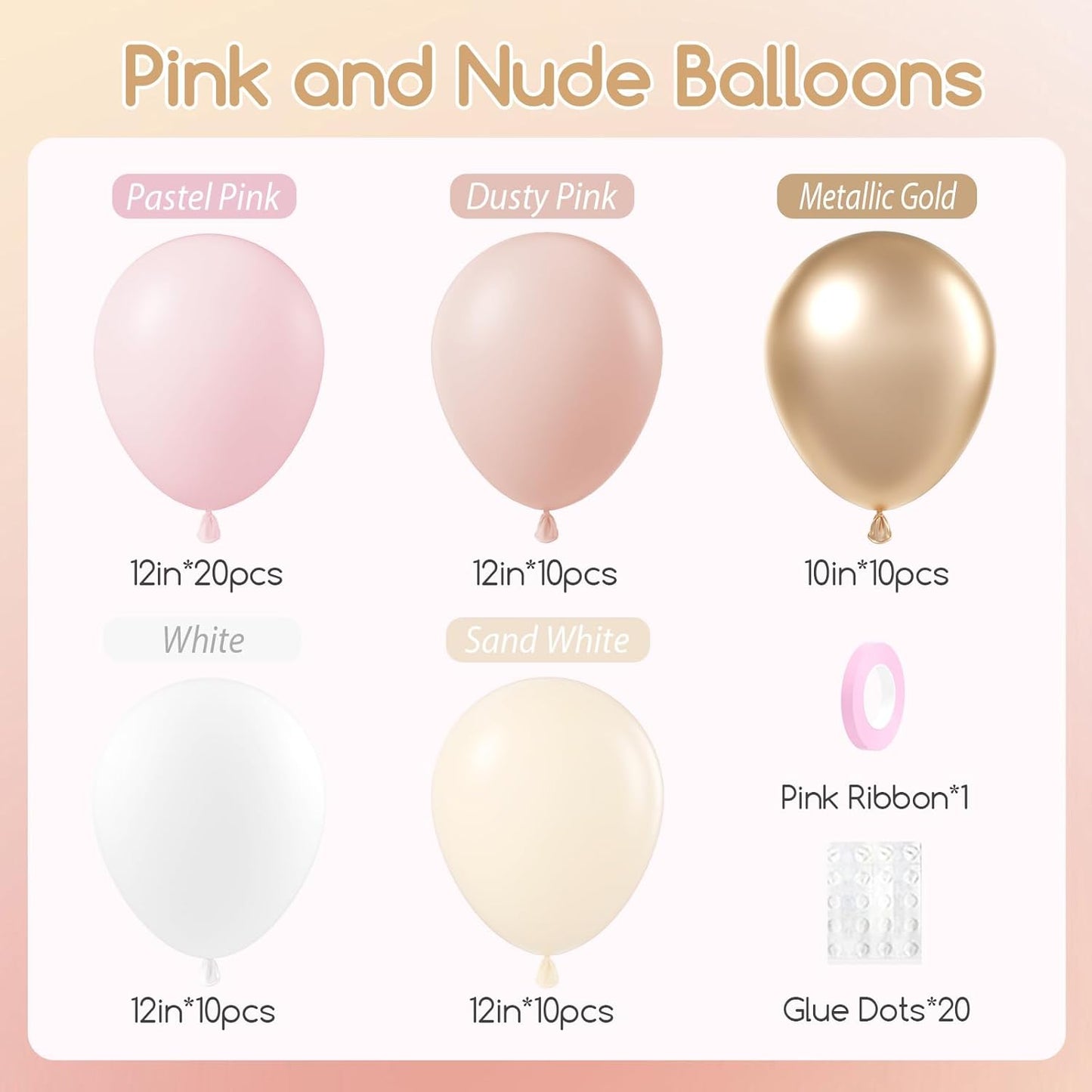 60pcs Dusty Pink Balloons 12inch with Pastel Pink Sand White Metallic Gold Balloons for Bridal Baby Shower Birthday Party Decorations