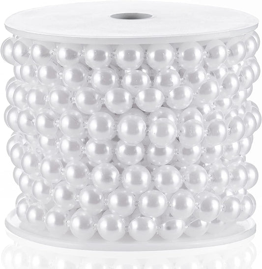 Flat Pearl Garland String 11 Yards, 10MM Half-Round Beaded Spool Roll Crafts for Wedding Decoration (White)