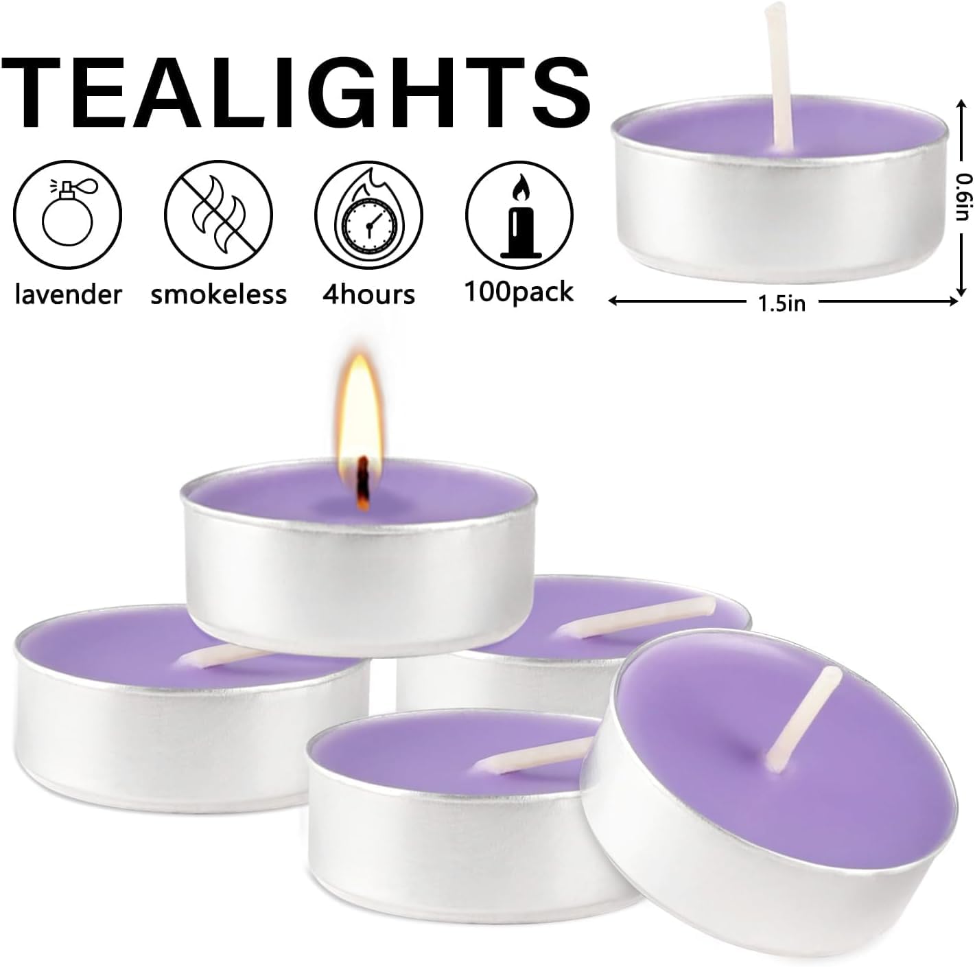 Purple Lavender Scented Tealight Candles - 4 Hours - Giant 100 Bulk Packs - Smokeless Tea Lights for Valentine's Day, Weddings,Christmas, Home Decorative
