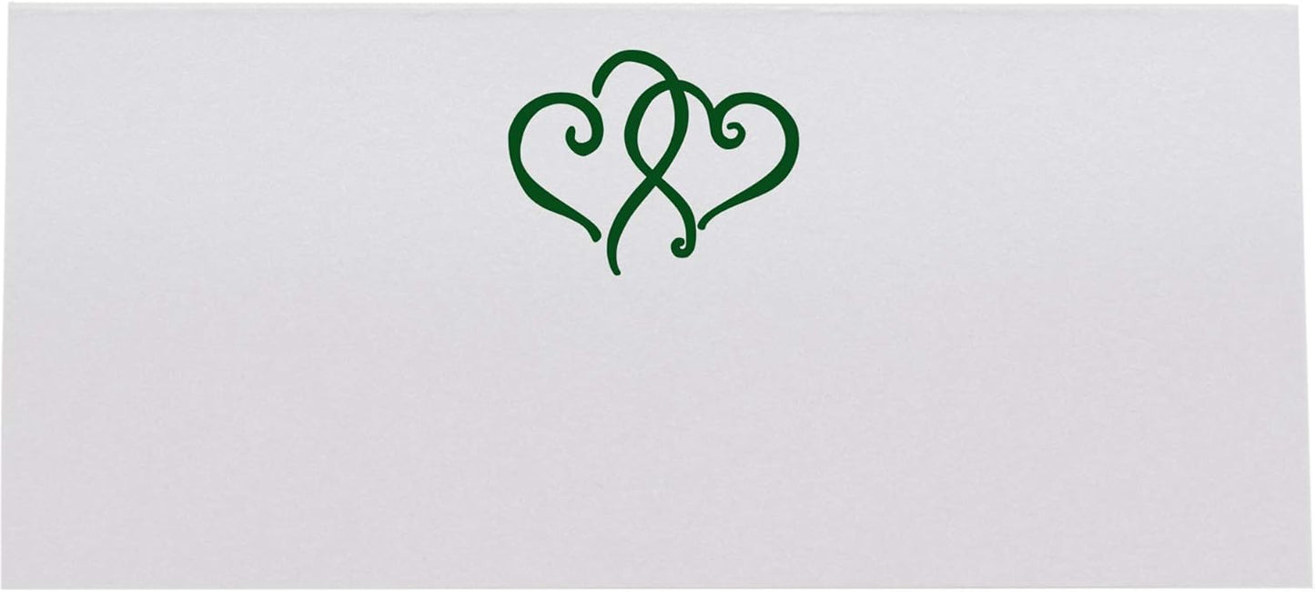 Linked Hearts Place Cards, Hunter Green (Choose Color), Set of 25, Pre-cut and Scored - Wedding, Party, Dinner, and Special Events - Made in the USA