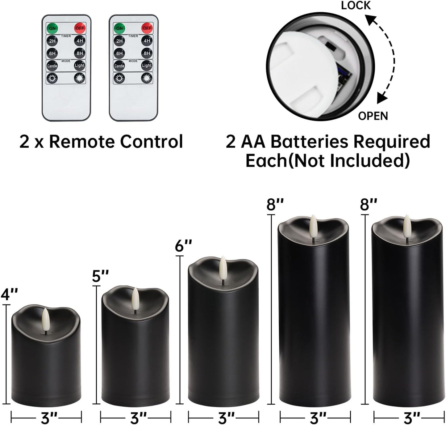 Amagic Black Halloween Flameless Candles with Remote, Waterproof Outdoor Candles Battery Operated with Timer, Plastic Flickering LED Pillar Candle for Holiday, Theme Party, Pumpkin Decor, Set of 5