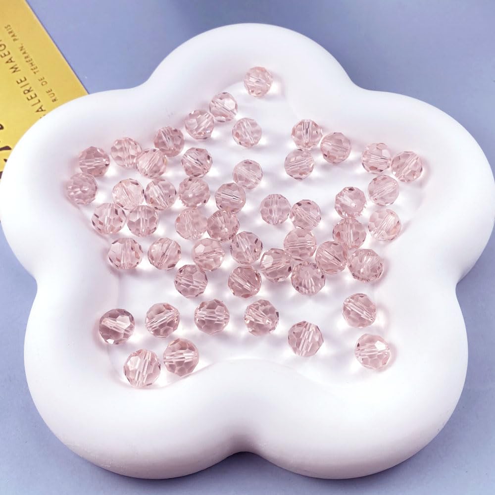 100 PCS 8mm Crystal Glass Beads Round Multiple Faceted Loose Spacer Glass Beads for DIY Handcrafte Bracelet Necklace Earring Jewelry Making(Pink)