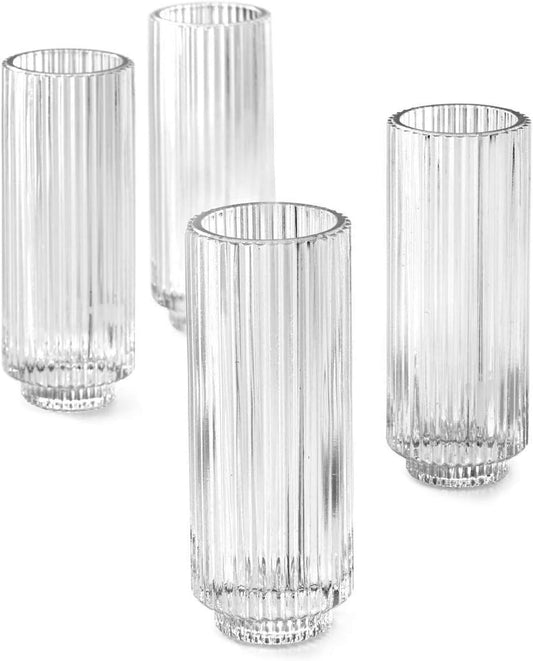 Serene Spaces Living Set of 4 Tall Clear Ribbed Glass Votive Holder, Perfect for Weddings and Home Décor, Measures 6.25" Tall and 2.25" Diameter