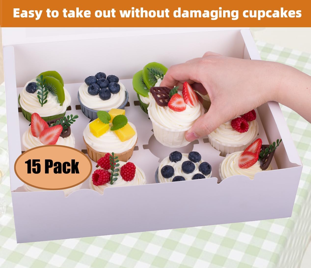 15-Set Cupcake Boxes Hold 12 Standard Cupcakes, Food Grade Cupcake Holders Bakery Carrier Boxes with Windows and Inserts for Cupcakes, Muffins and Pastries (White-15 Pack)
