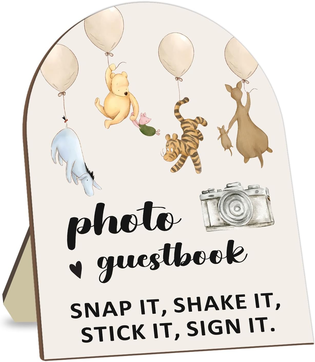 Winnie Wedding Photo Guestbook Sign with Stand, the Pooh Decor Wedding Welcome Sign, Bridal Shower Sign, Baby Shower Party Supplies, Wedding Shower Supplies, Photo Guestbook Wooden Plaque 8 * 10In