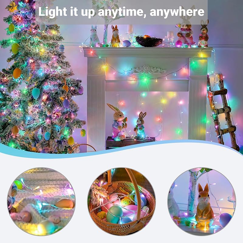 LAMPHOME 33ft Christmas Decorative Mini Lights, 100 LED Easter String Light Decoration, Easter Pastel Lights 11 Lighting Modes for Indoor Outdoor Xmas Tree Wedding Party Decoration (Multicolor)