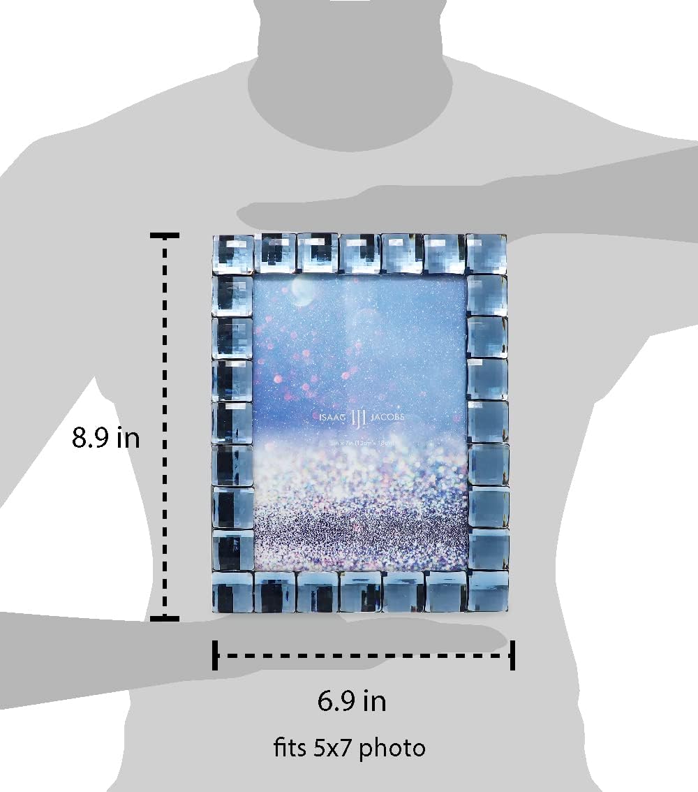 Isaac Jacobs Decorative Sparkling Navy Jewel Picture Frame, Photo Display & Home Décor (5x7, Navy)
