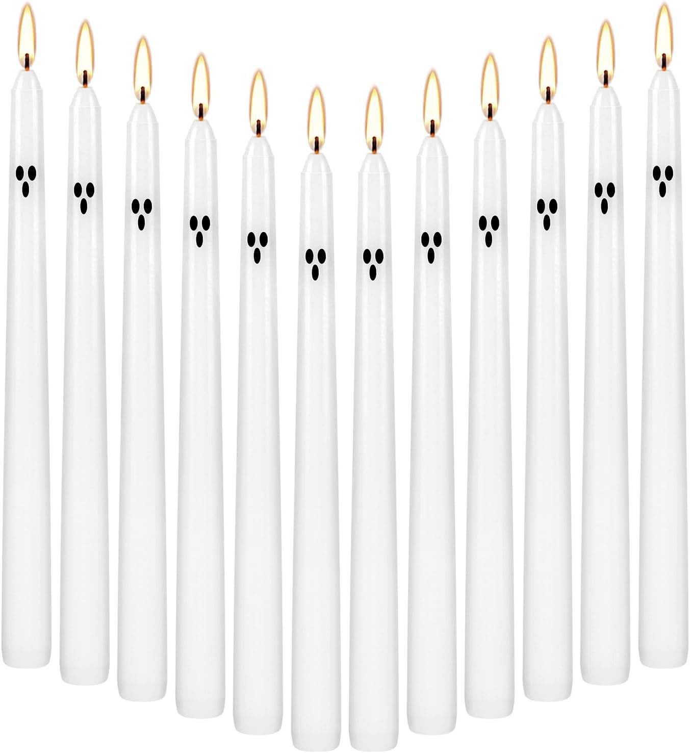 12 Pack Halloween Taper Candles - 10 Inch White Ghost Face Smokeless Candles, Long-Lasting 7+ Hour Burn, Premium Wax for Spooky Decor & Parties