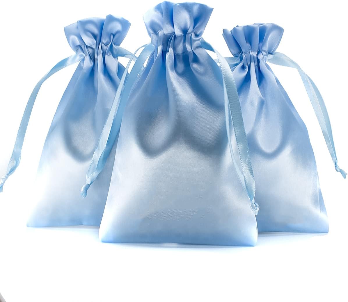 Baby Blue Satin Gift & Wedding Favor Drawstring Bags - 5" x 8", 50 per Pack