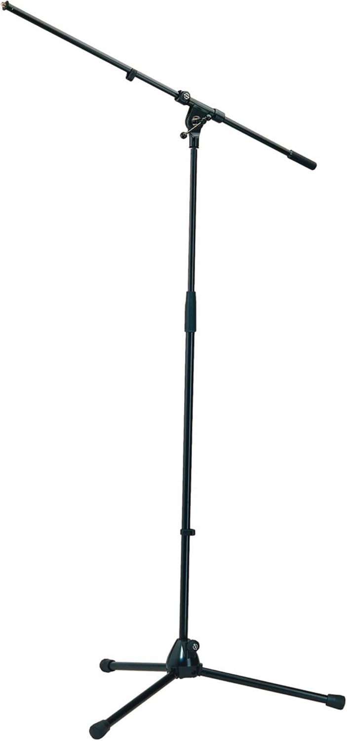 K&M König & Meyer 21020.500.55 Tripod Microphone Stand with Fixed Length Boom Arm | Professional Grade for All Musicians | Heavy Duty Folding Leg Base | German Made Black