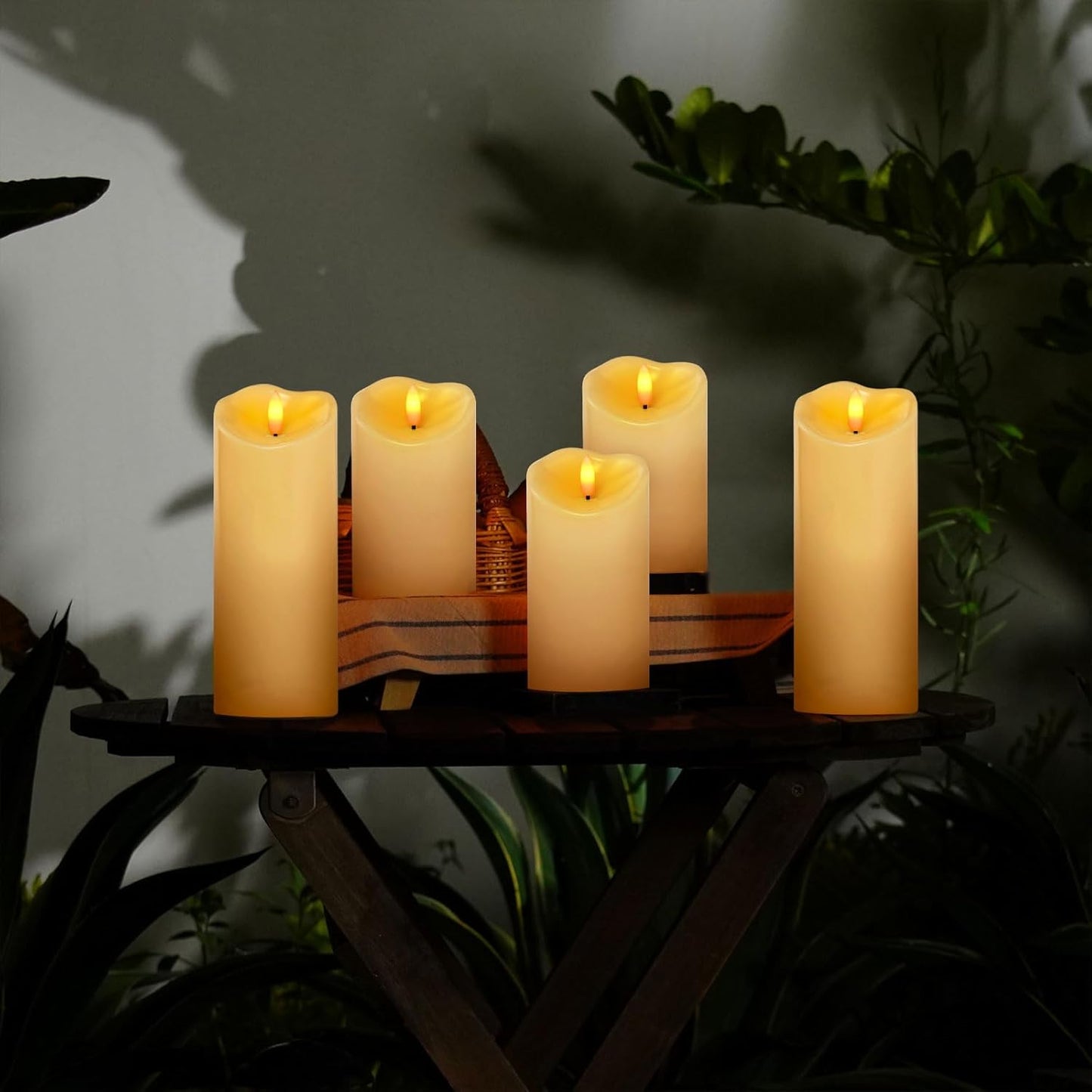 Amagic Waterproof Outdoor Flameless Candles with Remote, LED Candles Battery Operated with Timer, Flickering Fake Pillar Candle for Outside Patio Yard Decor, Dark Ivory, Set of 5, D3 X H4 5" 6" 8" 8"