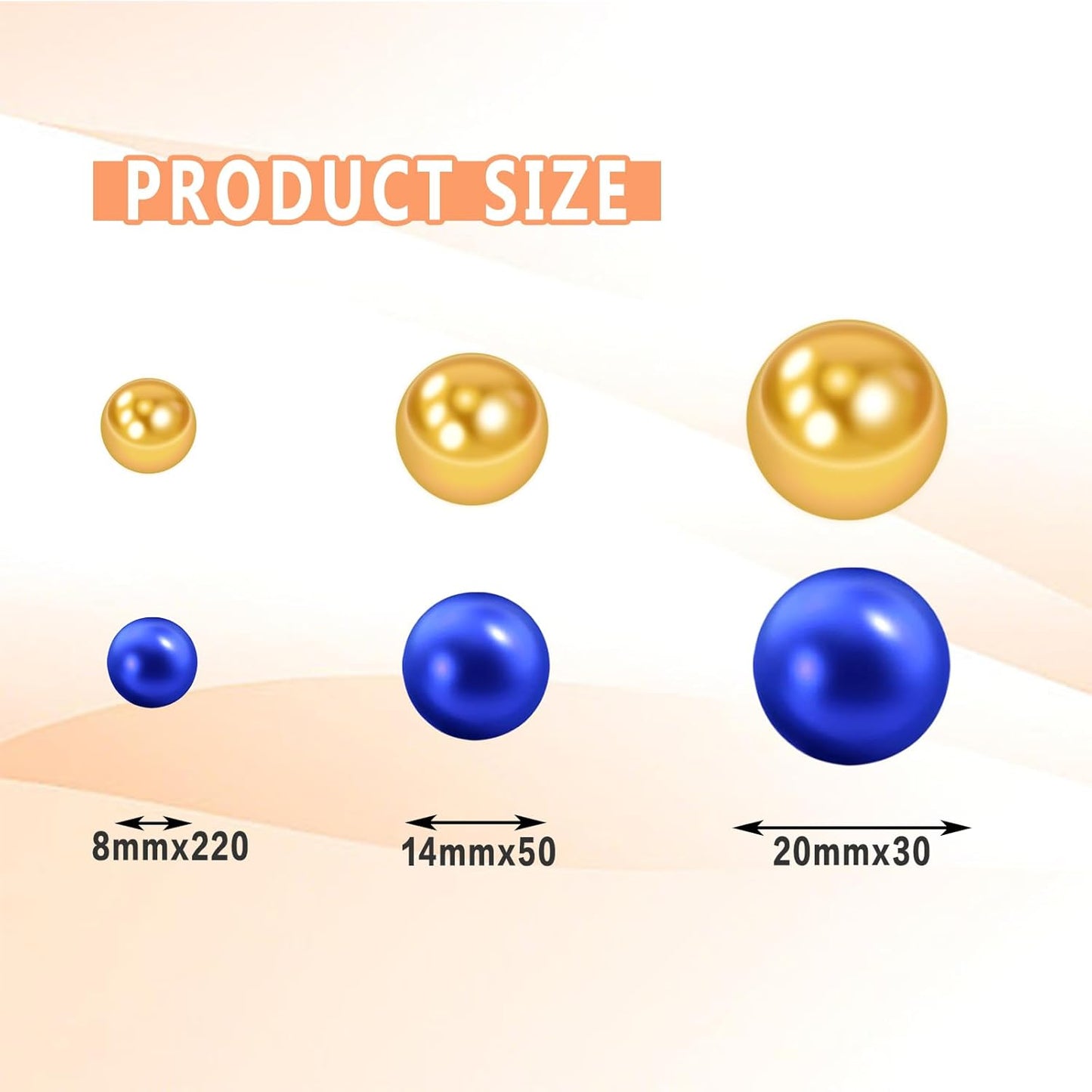 300Pcs Vase Filler Blue and Golden Yellow No Hole Faux Pearl Beads for Vase Filling Decorations, Candle Centerpieces, Wedding Centerpieces, Home Party Decor (8/14/20mm)