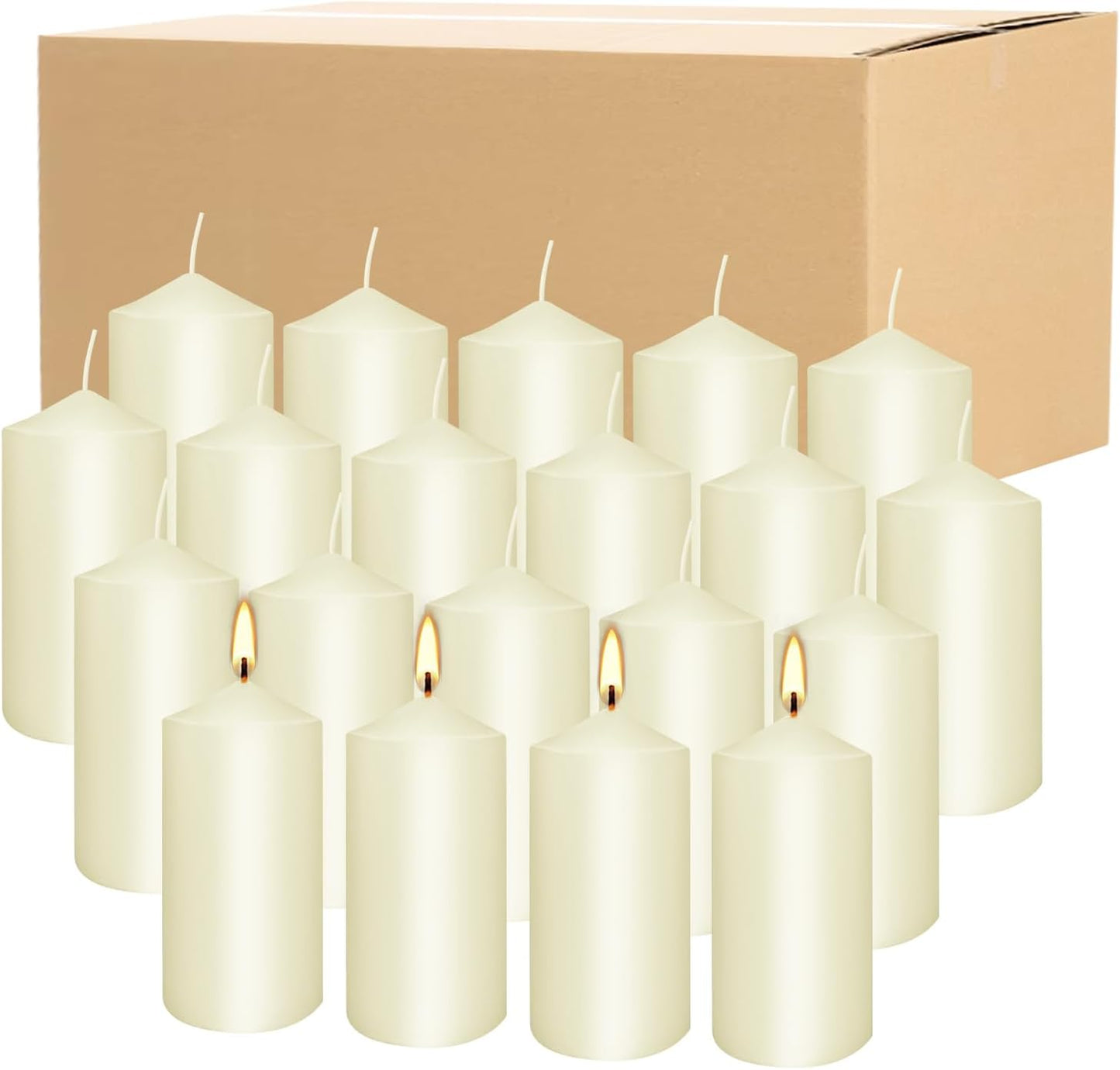 20 Packs 2 x 4 Premium Sense Unscented Ivory Tall Pillar Candles, Soy Wax for Candlelight Dinner, Home Decor, Party, Wedding.