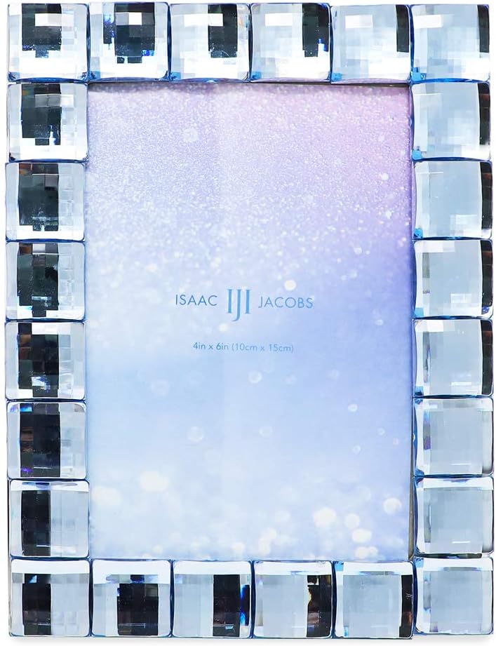Isaac Jacobs Decorative Sparkling Light Blue Jewel Picture Frame, Photo Display & Home Décor (4x6, Light Blue)