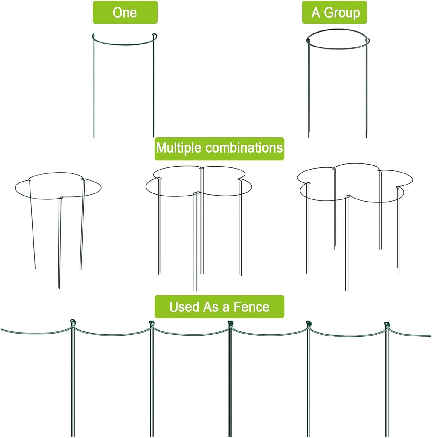 HiGift 8 Pack 24 Inch Plant Support Stakes, 10" Wide x 24" High Half Round Metal Garden Plant Stake Peony Support Cage, Green Plant Support Ring Border for Tomato,Hydrangea,Flower Indoor Outdoor