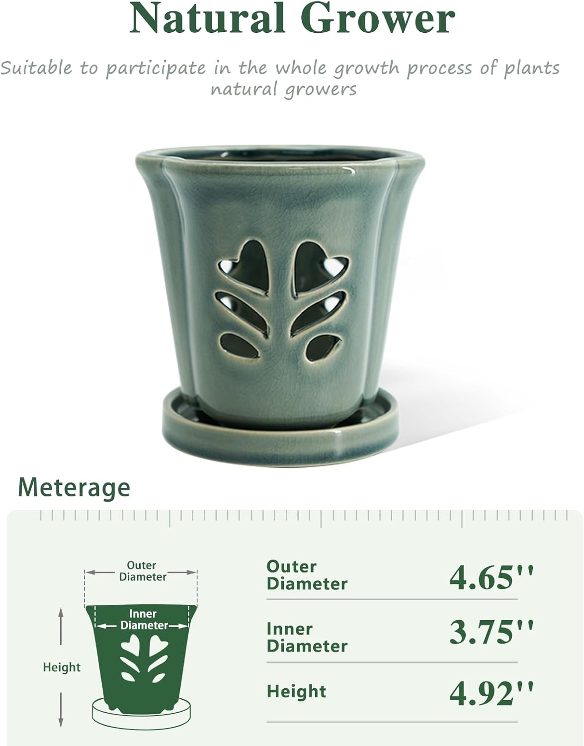 4 Inch Orchid Pot, Orchid Pots with Holes, Ceramic Orchid Pot for Repotting, Beatiful Ice Cracked Glaze Ceramic Plant Pot for Plants Indoor Outdoor.