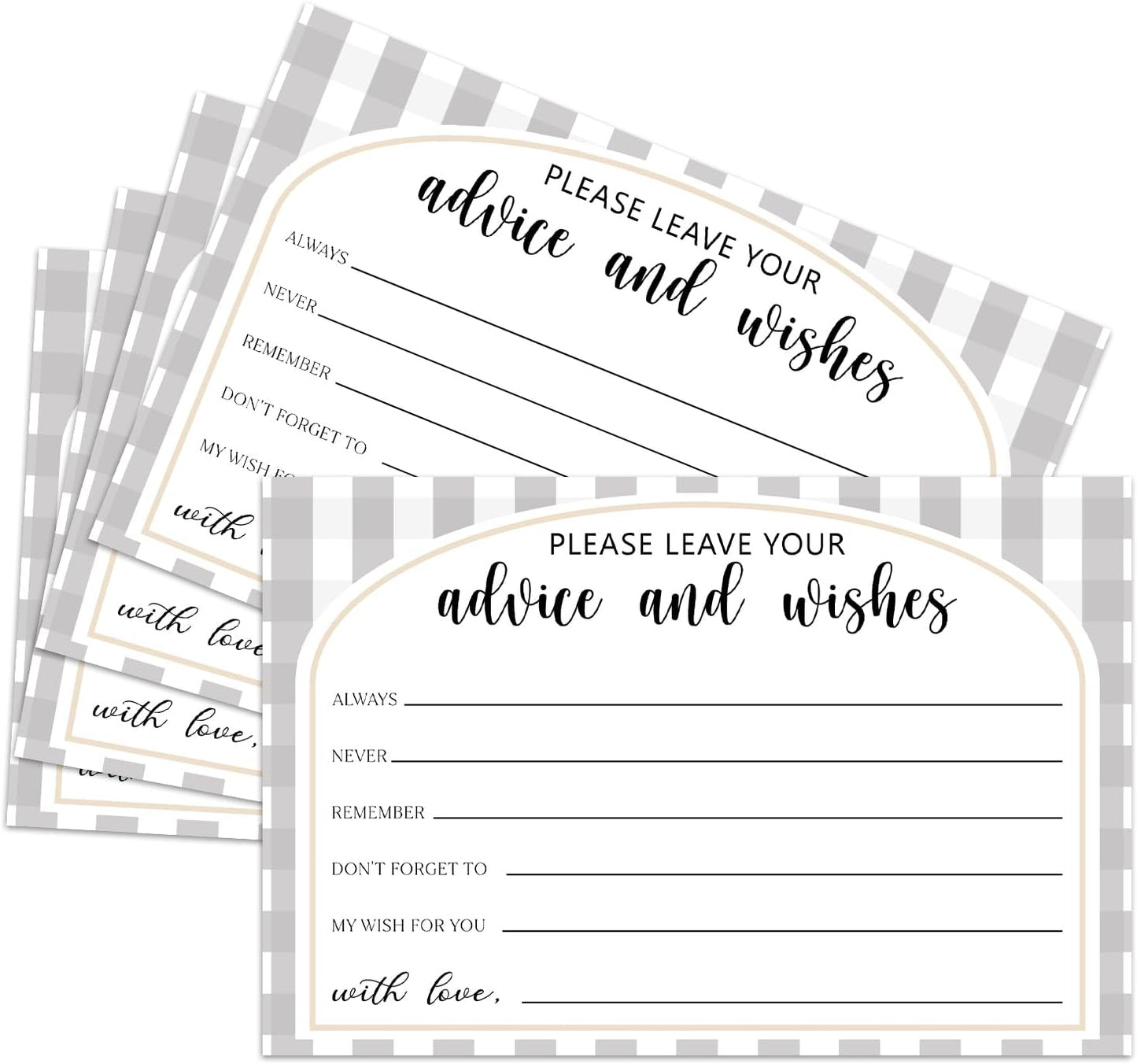 25 Advice and Wishes Cards, Grey Checkered Fill-In Advice Cards for Bridal Shower Wedding Birthday Party Baby Shower Graduation Party, Well Wishes Card for Mr & Mrs Adults, Party Supplies -07