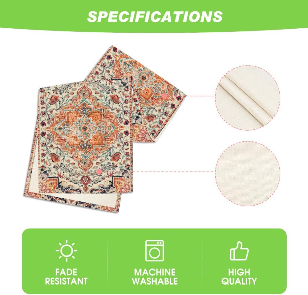 Artoid Mode Boho Bohemia Style Orange Table Runner, Country Rustic Farmhouse Magical Fall Kitchen Dining Table Decoration for Home Party Decor 13x60 Inch