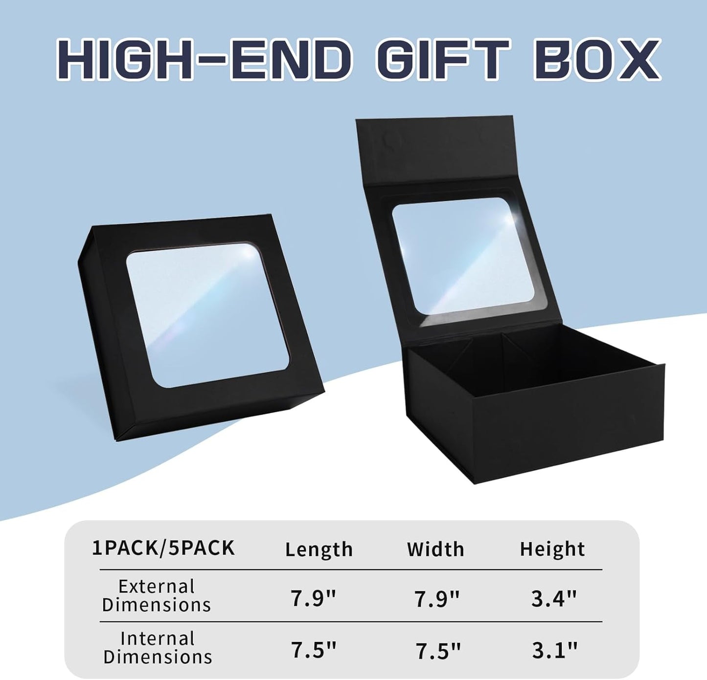 Black Gift Boxes with Window,7.5"x7.5"x3.1" Bridesmaid Boxe for Gift Giving,Birthday Gift Box with Magnetic,Closure Lid Gift Boxes for Presents,Cute Boxe,Luxury for Gift Packaging,Gift Box for Wrapping Gifts
