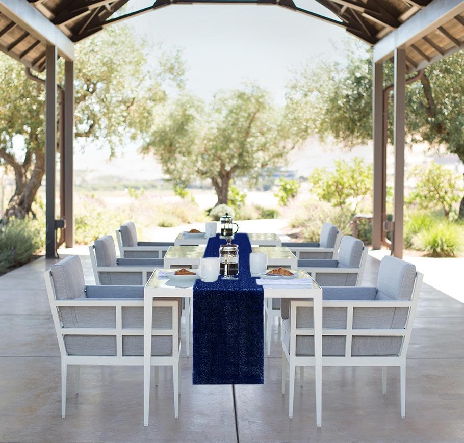 6 Packs 12 x 72 inches Sequin Table Runner, Navy Blue Glitter Table Runner for Birthday Party Supplies Wedding Engagement Baby Shower Holiday Celebration Event Decorations