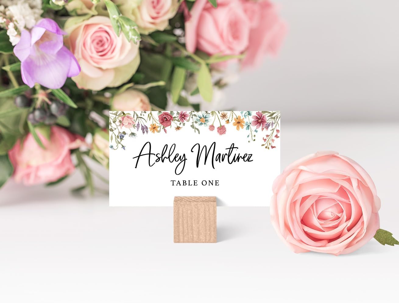 Printed Party Place Cards for Table Setting – Set of 25 Blank Name Cards – Wildflower Design for Weddings, Bridal Showers, Baby Showers, and Dinner Parties