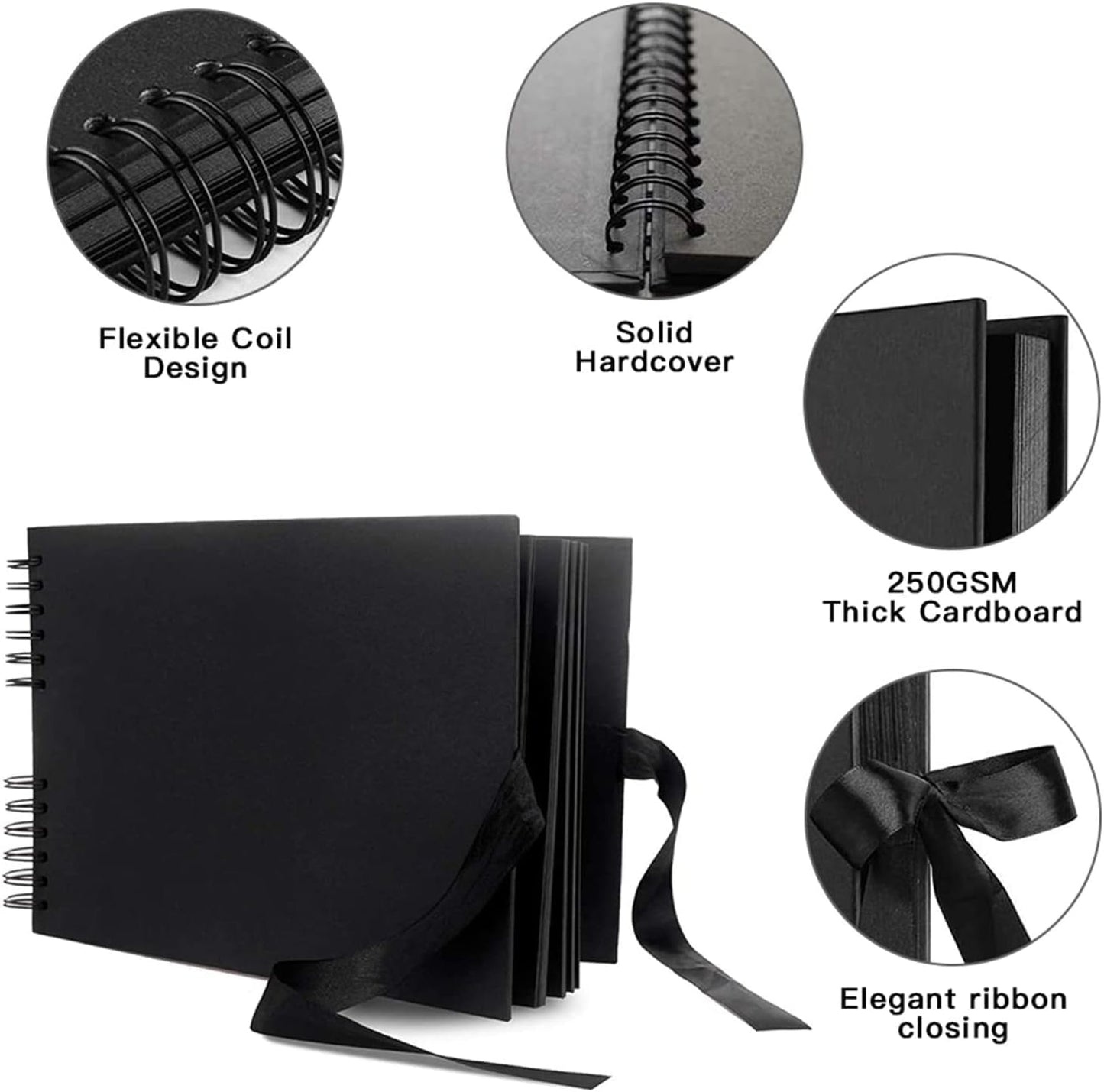 INNOCHEER Photo Album - Self Adhesive 80 Black Pages, Large Scrapbook Wedding Guest Book for DIY Anniversary Travel Memory Scrapbooking (Black 8X12)