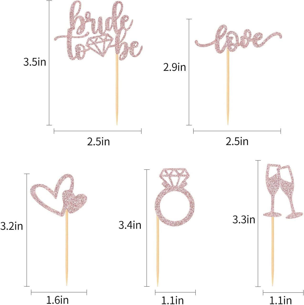 35 PCS Glitter Diamond Ring Bride to be Love Cupcake Topper Champagne Cake Picks Decorations for Bridal Shower Wedding Engagement Party Supplies, Rose Gold