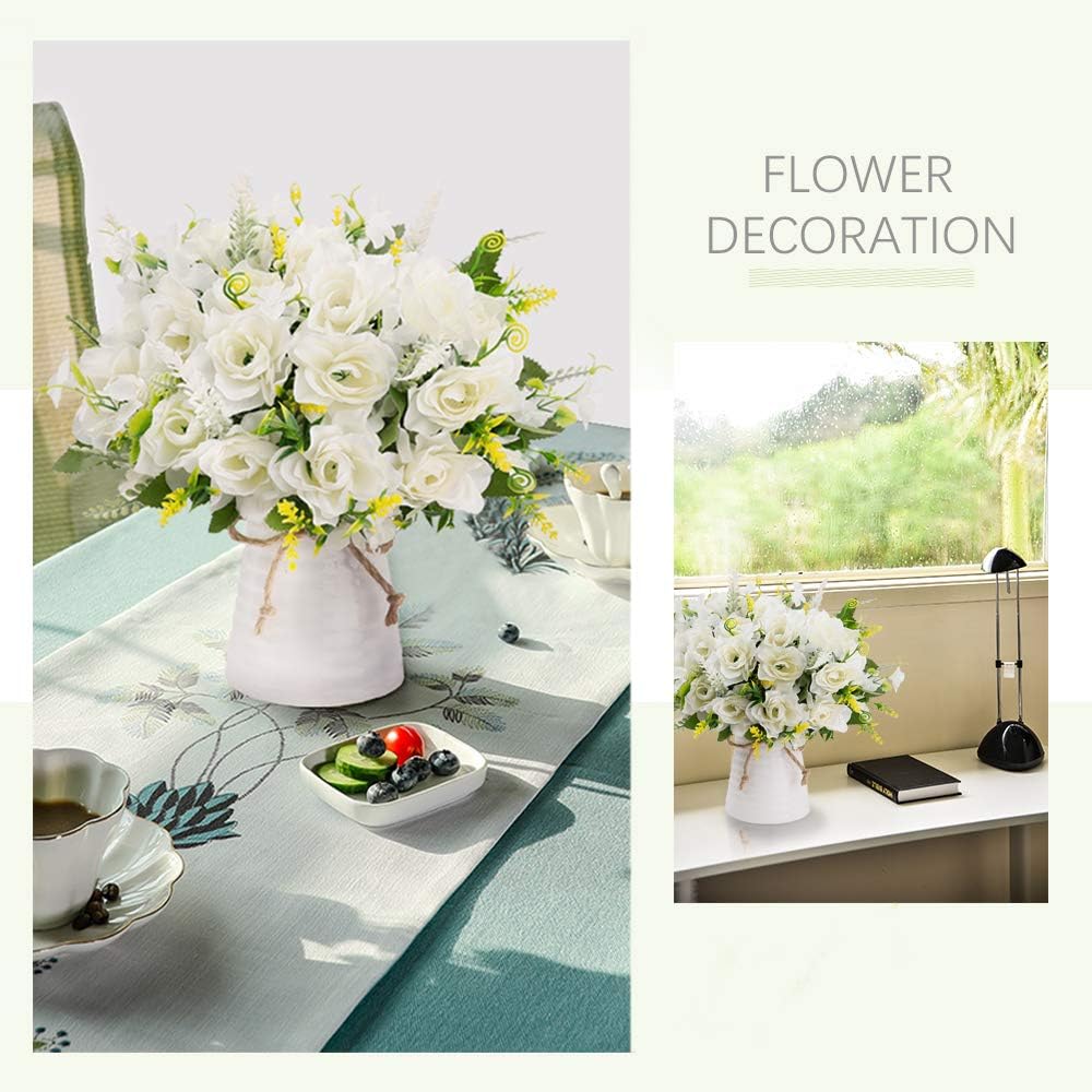 LESING Artificial Flowers with Vase for Table Centerpieces,Fake Silk Gardenia Flower in Vase Decoration for Home Office Party (White)